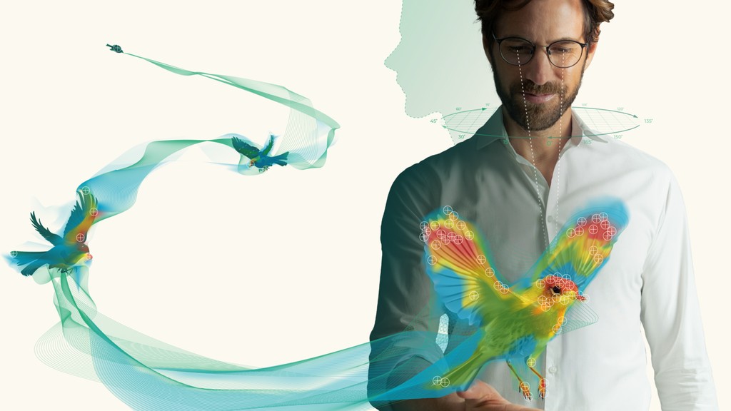 Visuel Optovision : un porteur de lunettes et la cartographie colorée de ses trajets de regard.